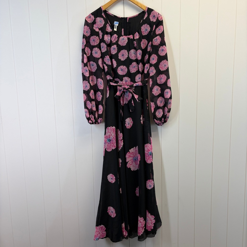 Vintage 70s Floral Maxi Dress Women Size M Cocktail Formal Garden Party Classic